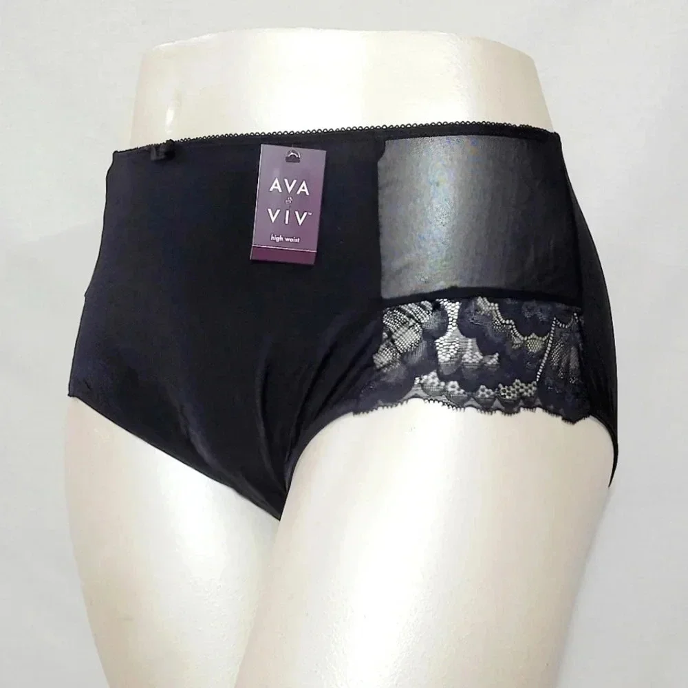 4X Ava & Viv High Waist Lace Briefs with Lace Ebony Black  New with Tags - DUE T